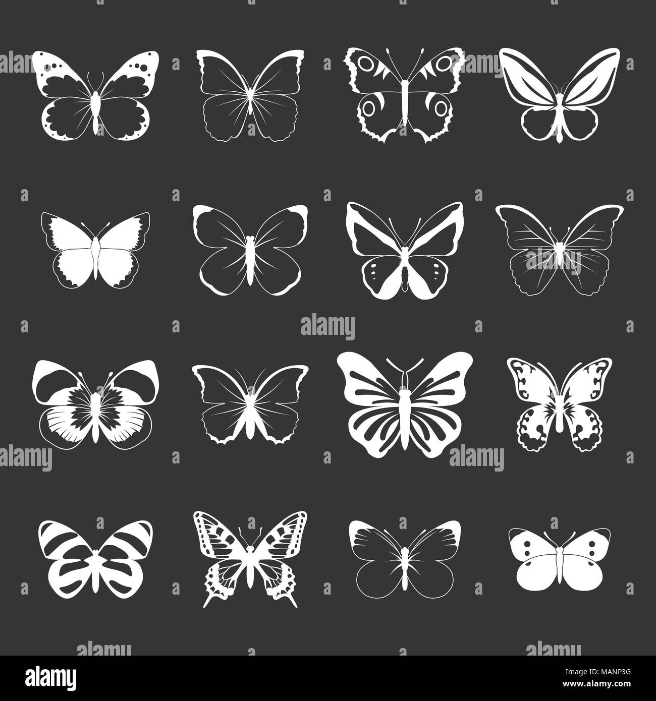Butterfly set grey vector Stock Vector Image & Art - Alamy