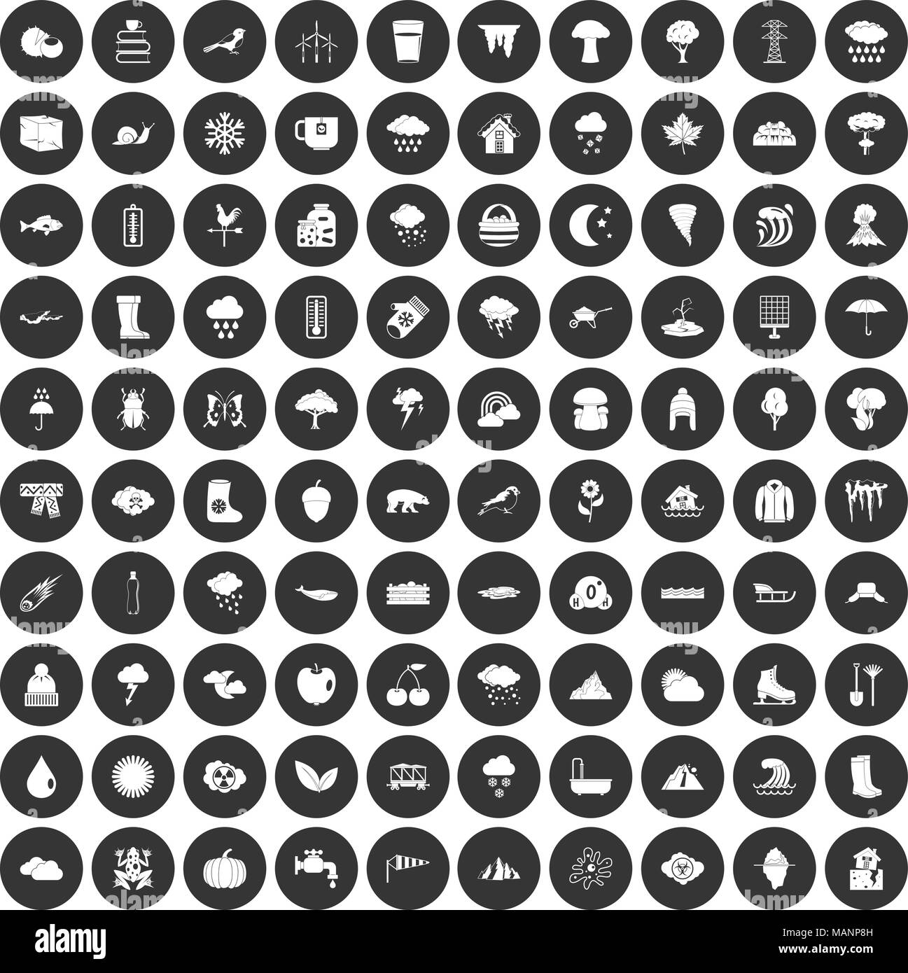 100 clouds icons set black circle Stock Vector