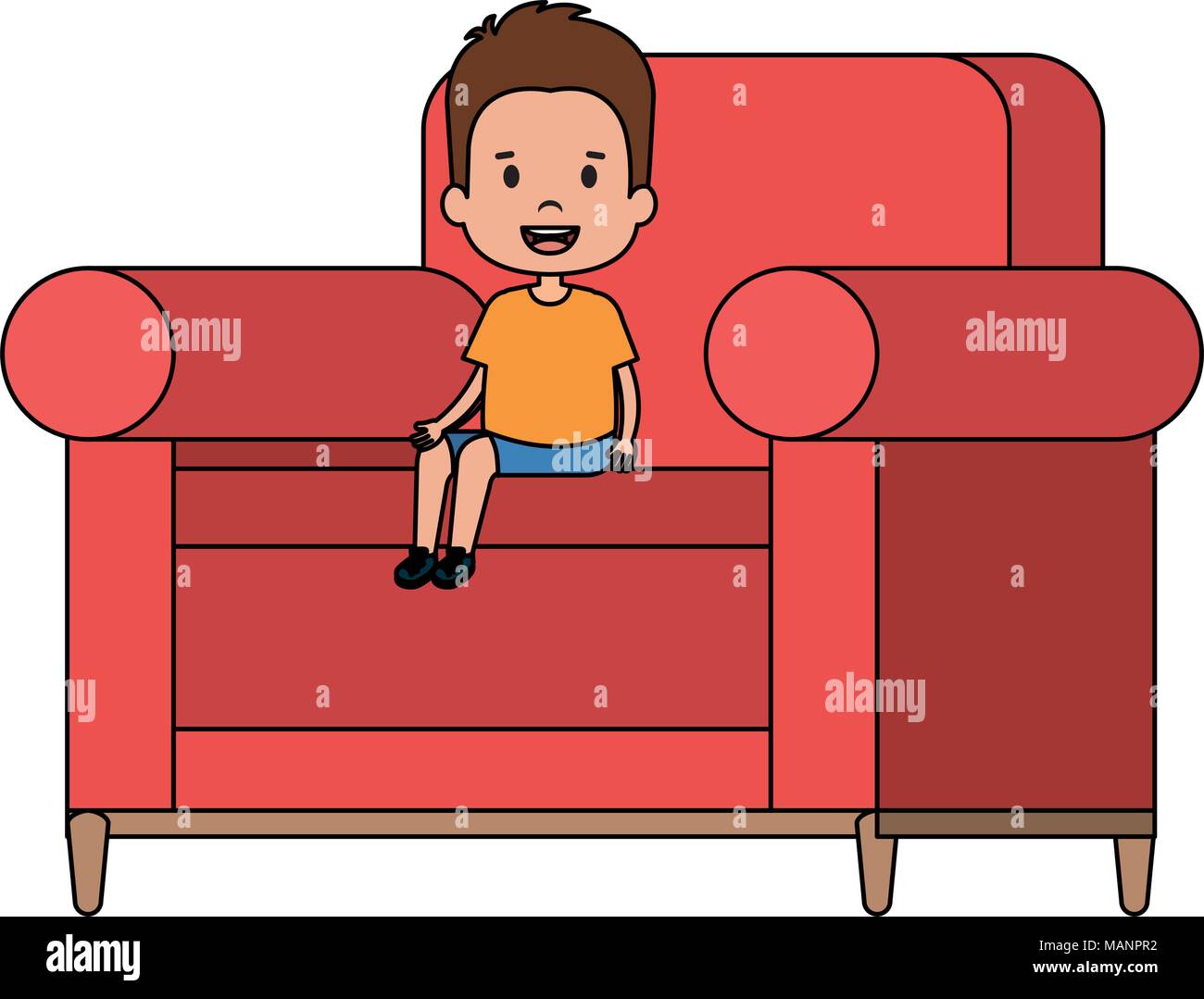 Little Boy Sitting In Sofa Character Stock Vector Art