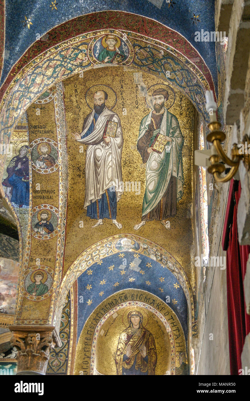 The Golden Mosaics of Monreale Cathedral in Palermo, Sicily, Italy. The Byzantine mosaics were made with approximately Stock Photo