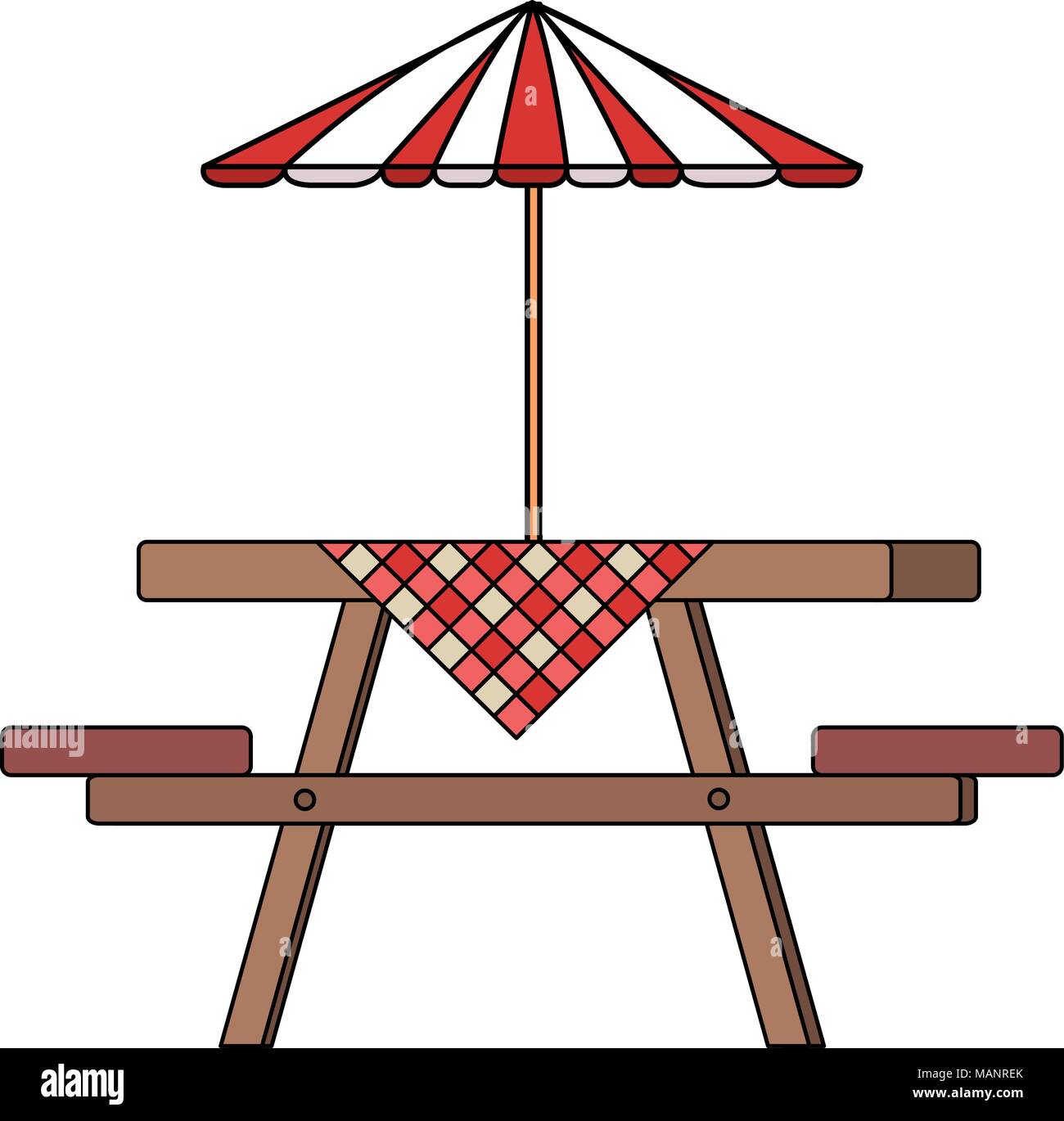picnic table with umbrella and tableclothes Stock Vector Image & Art