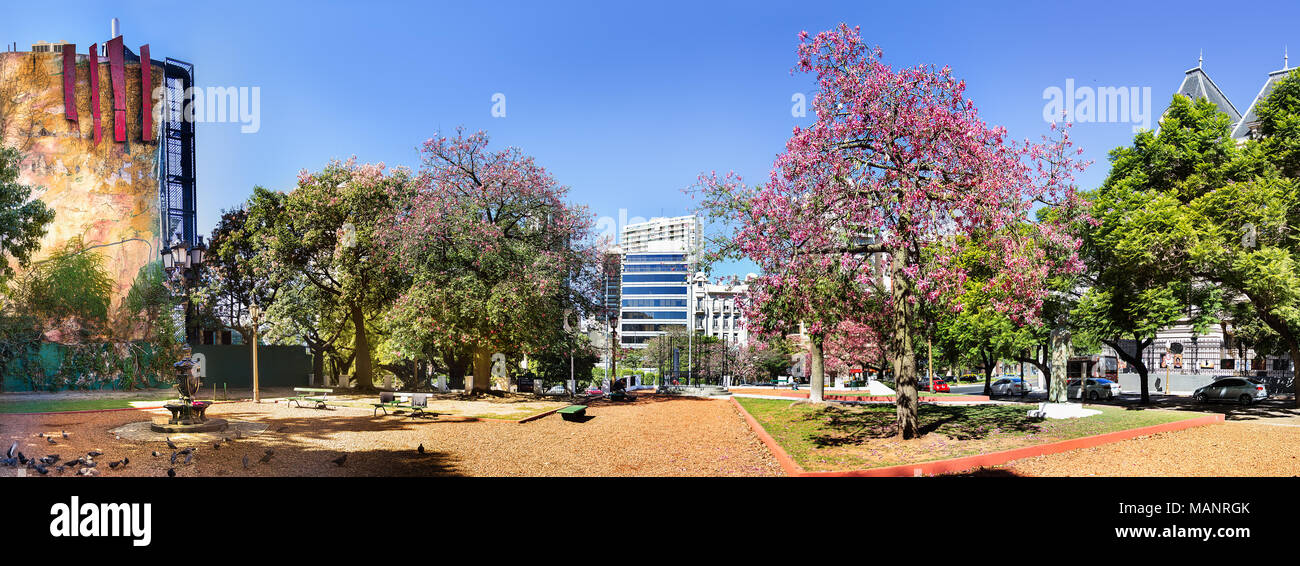 Buenos Aires, Argentina - March 21th, 2018: Panoramic view of the Plaza de Cataluña located at Retiro neighborhood near the French Embassy in Buenos Stock Photo