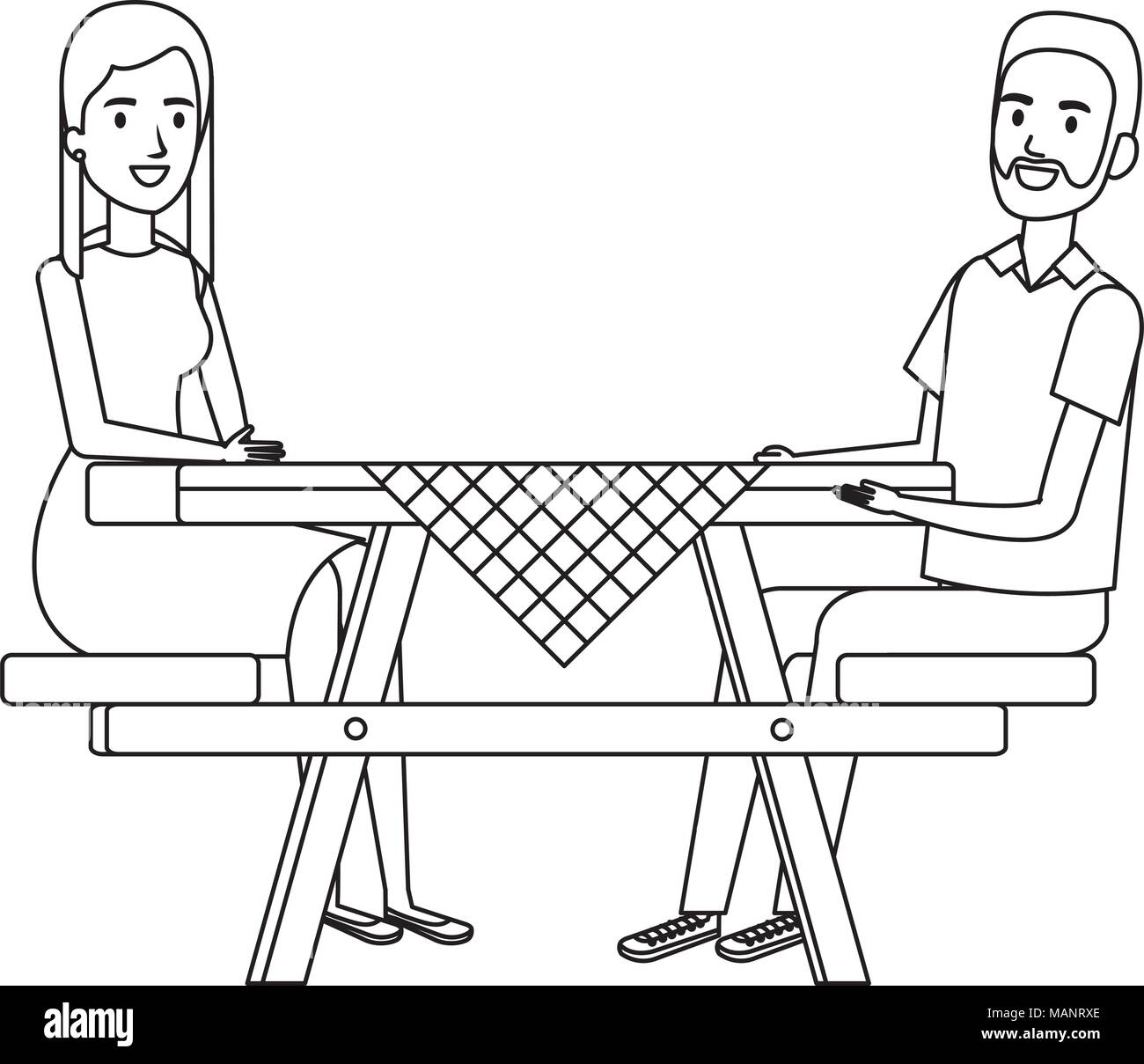 picnic table with couple characters Stock Vector Image & Art Alamy