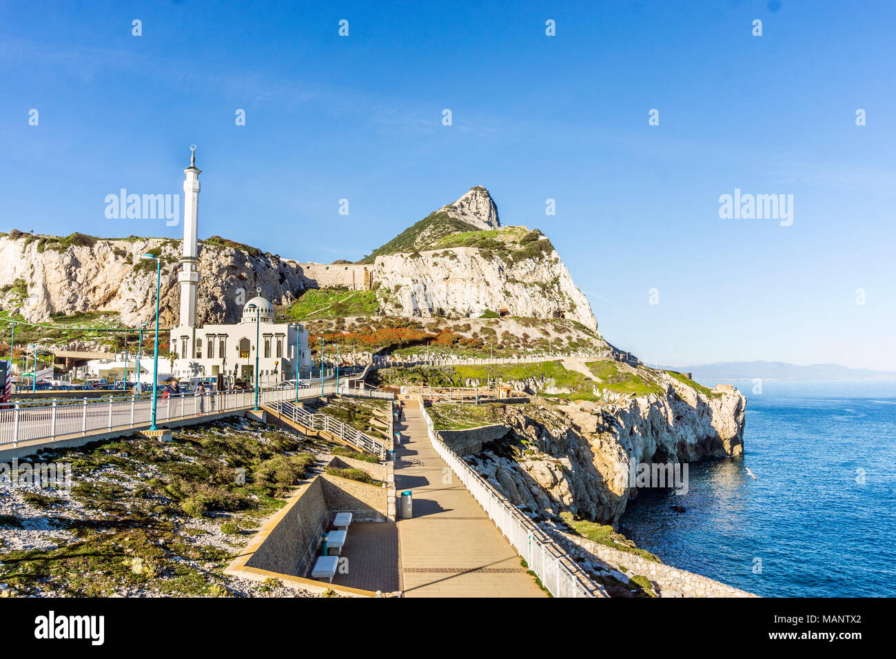 Ibrahim-al-Ibrahim Mosque by the sea in Gibraltar, British overseas territory Stock Photo