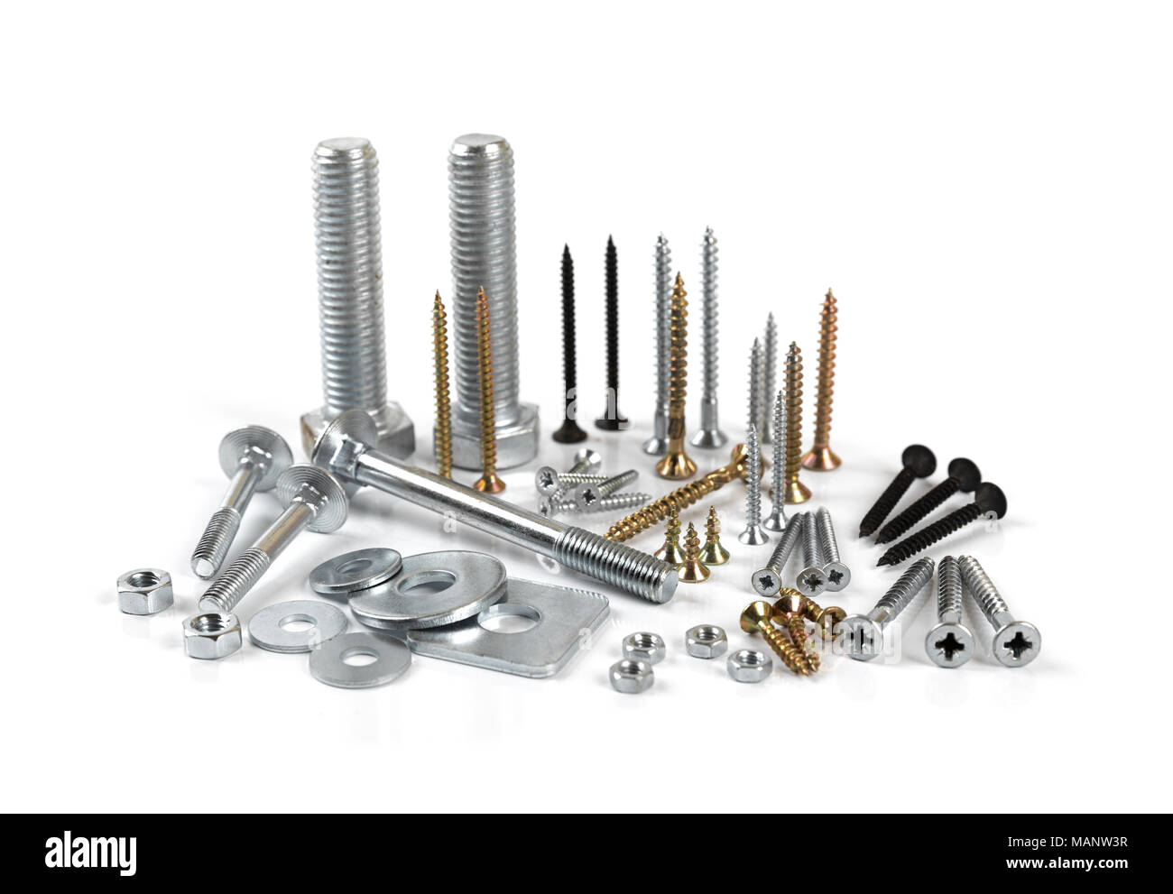 variety of screws and fasteners isolated on white background Stock Photo