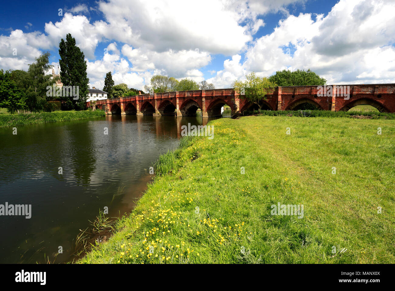Summer view of the bridge over the river Great Ouse, Great Barford