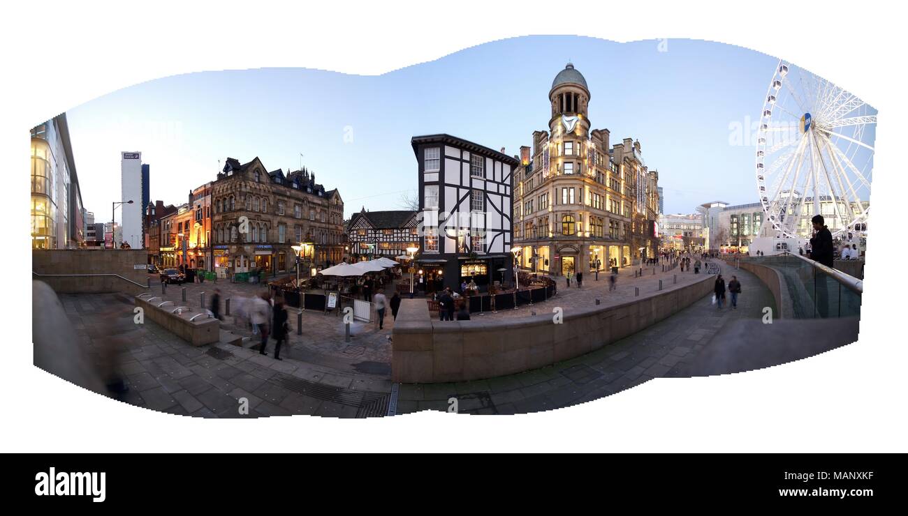 Uncropped panorama of the triangle building in Manchester 5 shots in total Stock Photo