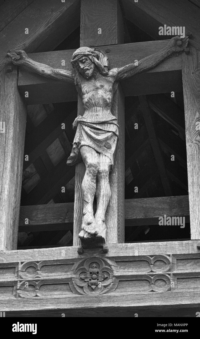 Wooden carved crucifixion Stock Photo