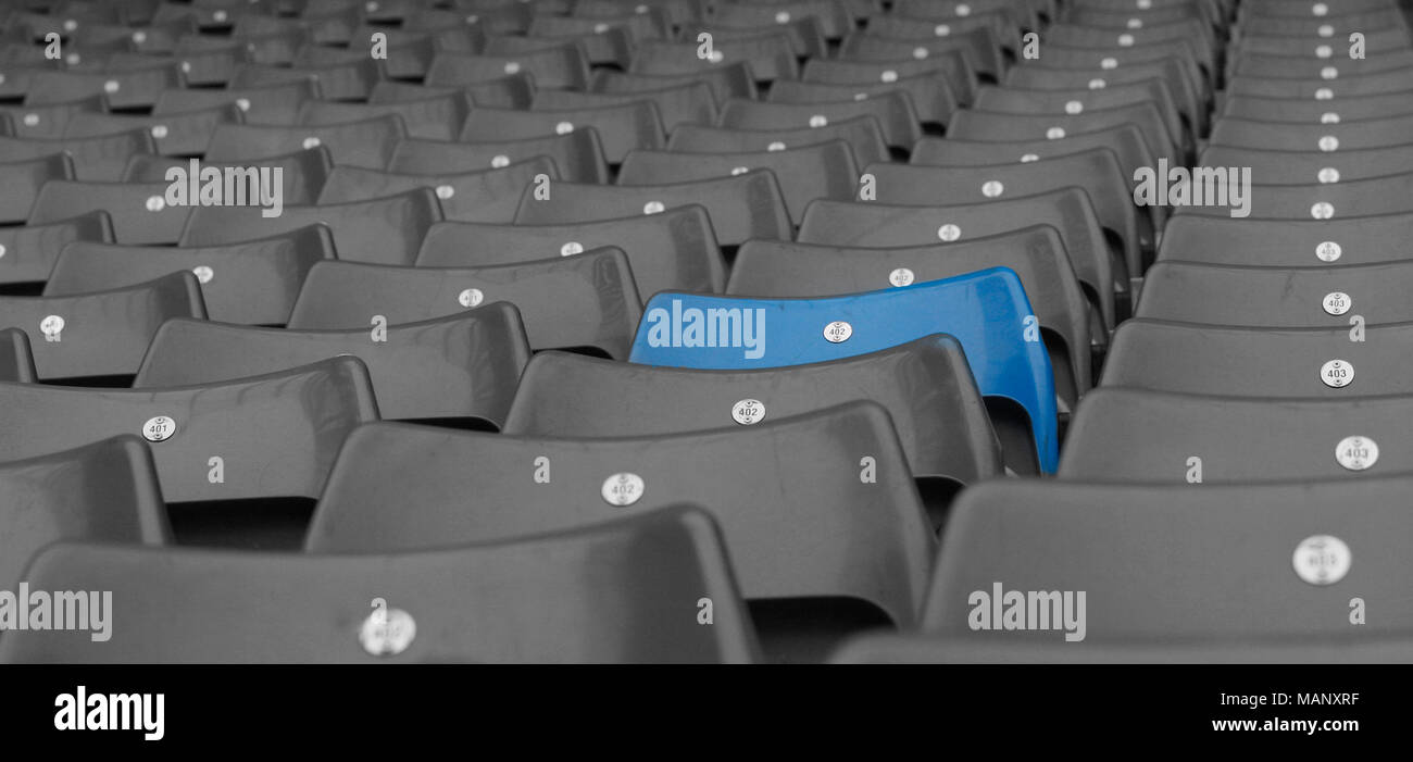 Photoshopped image of the seats at the Manchester City football Stadium Stock Photo