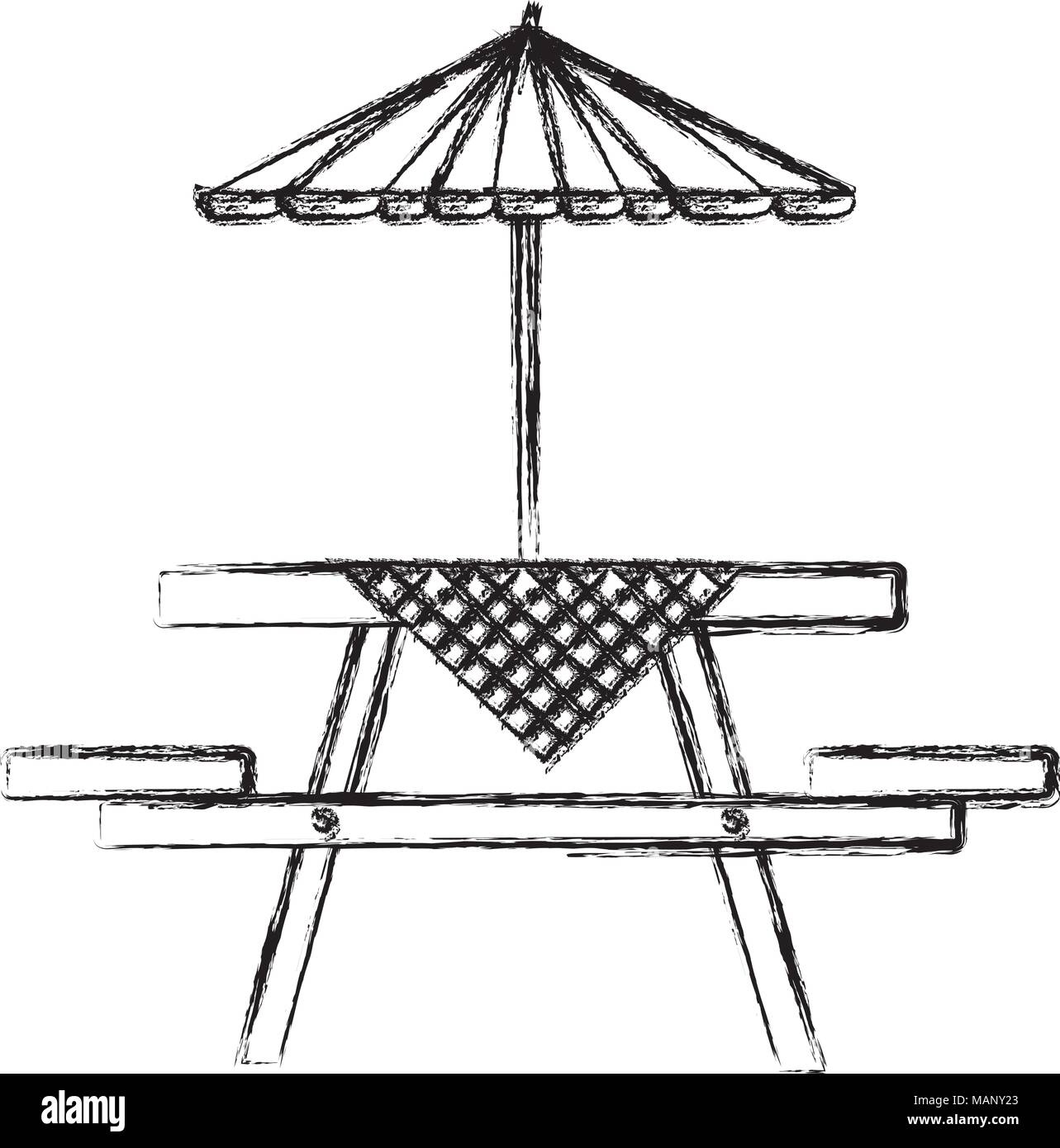 picnic table with umbrella and tableclothes Stock Vector Image & Art ...