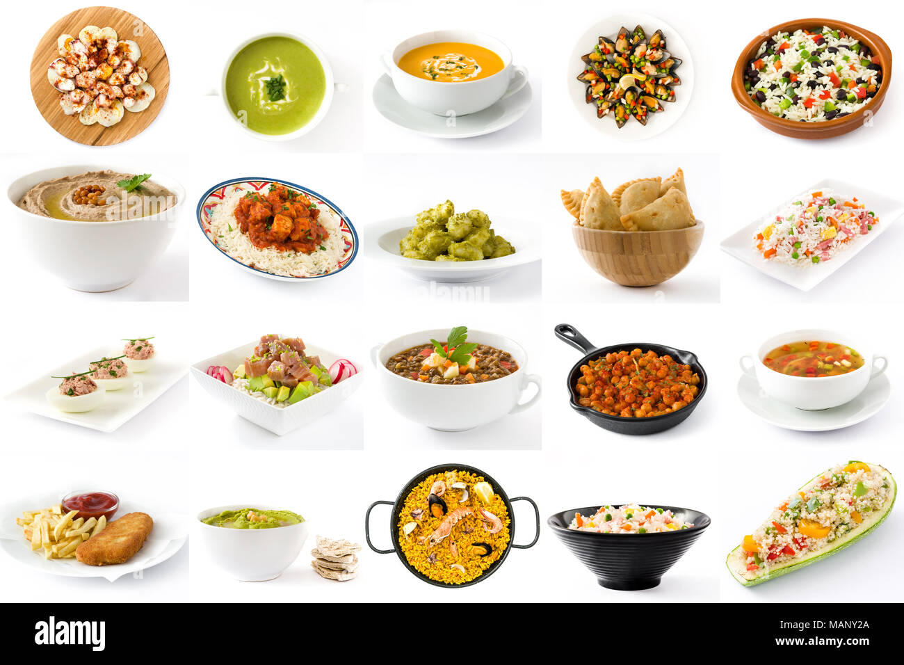 Food around the world collage isolated on white background Stock Photo