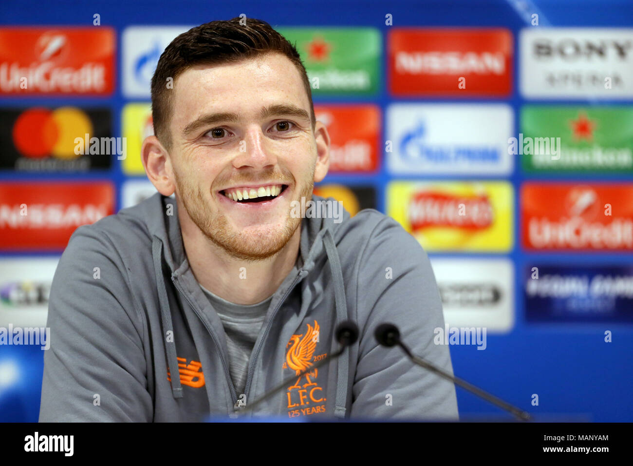 Liverpool's Andy Robertson during the press conference at Anfield