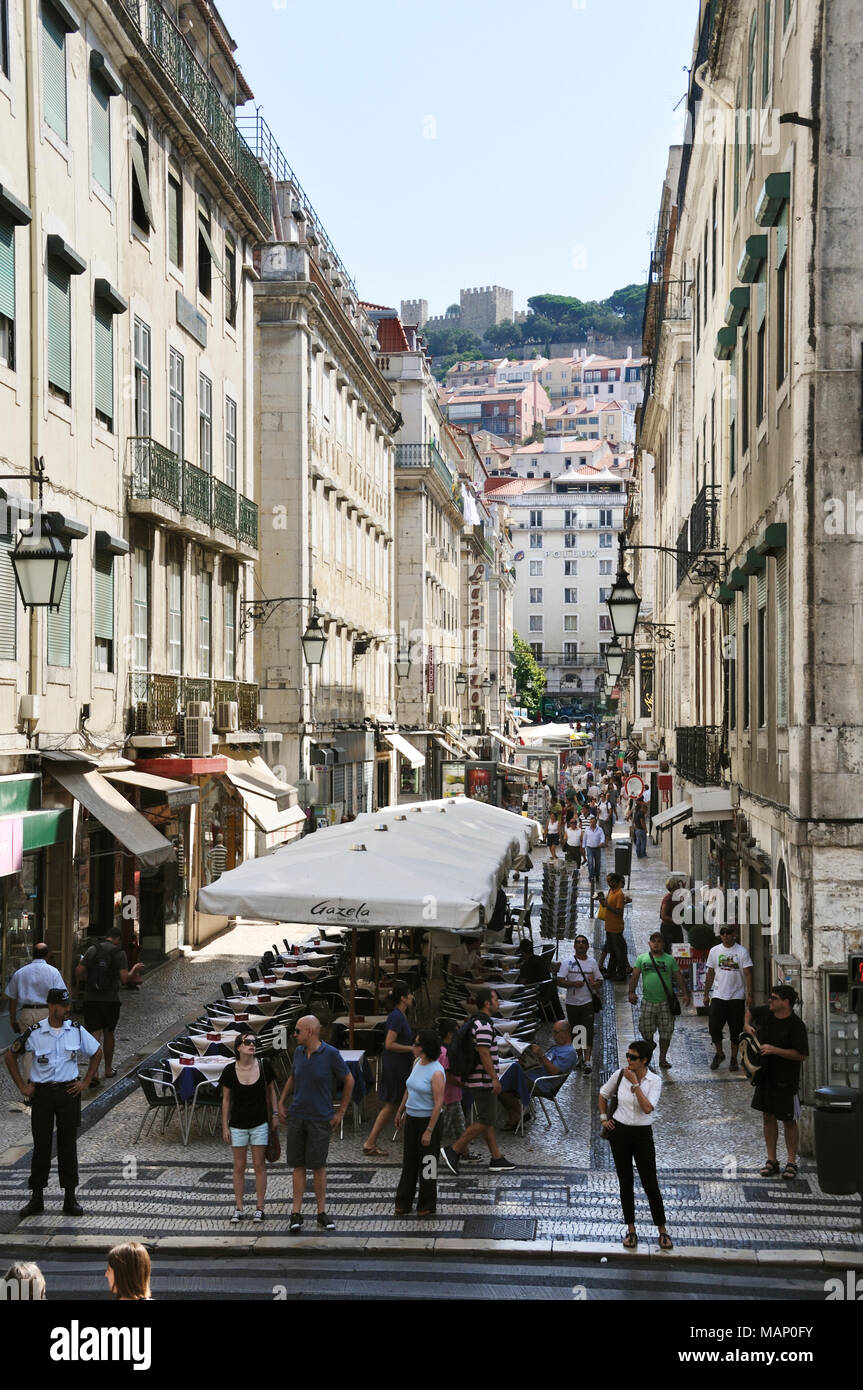 The historic centre (Baixa) with cafes in Lisbon. Portugal Stock Photo