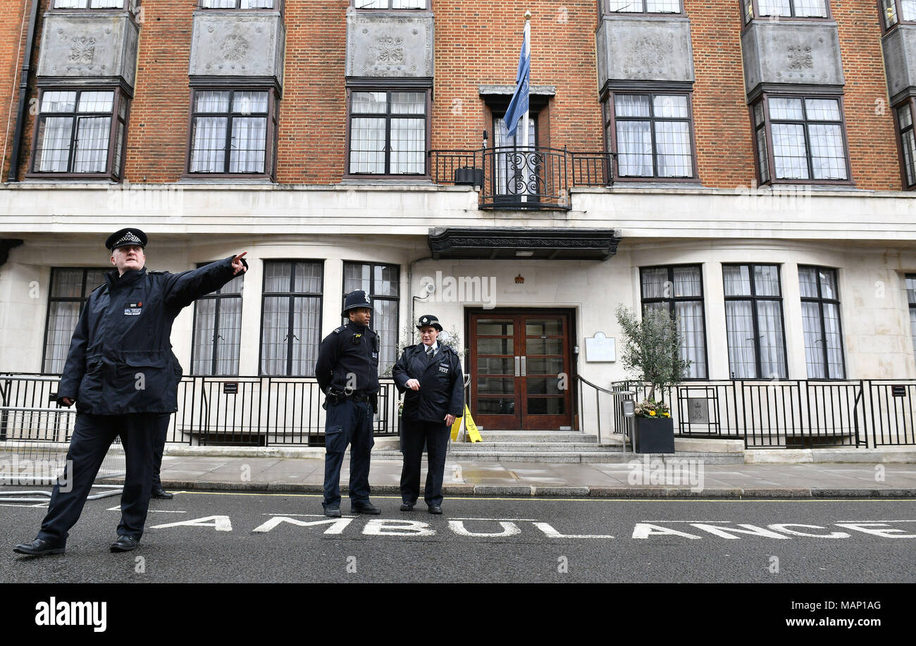 Police officers outside King Edward VII's Hospital in London, as the Duke of Edinburgh has been admitted to the hospital for planned surgery on his hip. Stock Photo