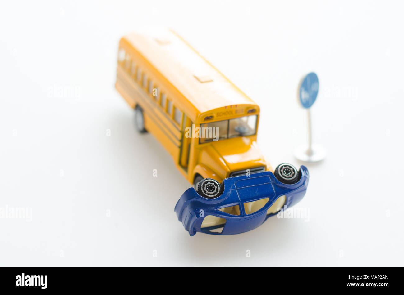 Classic fifties scale model toy cars accident on the road Stock Photo
