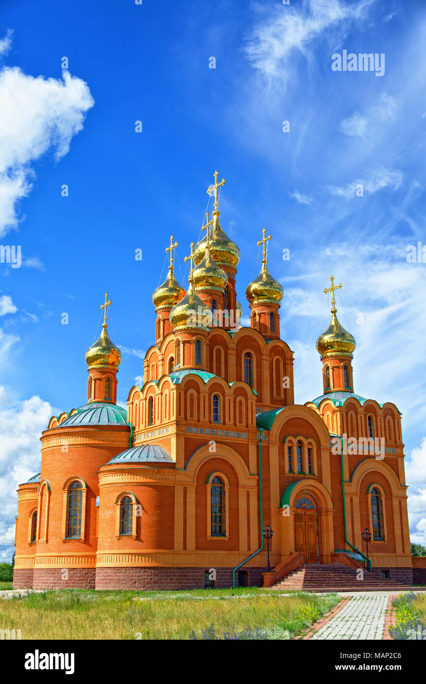 Omsk Region, Russia. Achairy Cross Women's Monastery.Crusadsky Convent, Assumption Cathedral of the Blessed Virgin. Built on the site of the former GU Stock Photo