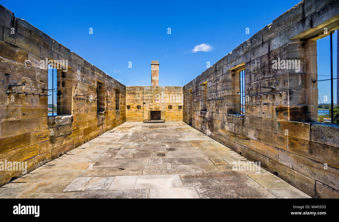 convict built sandstone buildings from the mid ninteenth century, when convict labour transformed Cockatoo Island into an industrial dockyard, Cockato Stock Photo