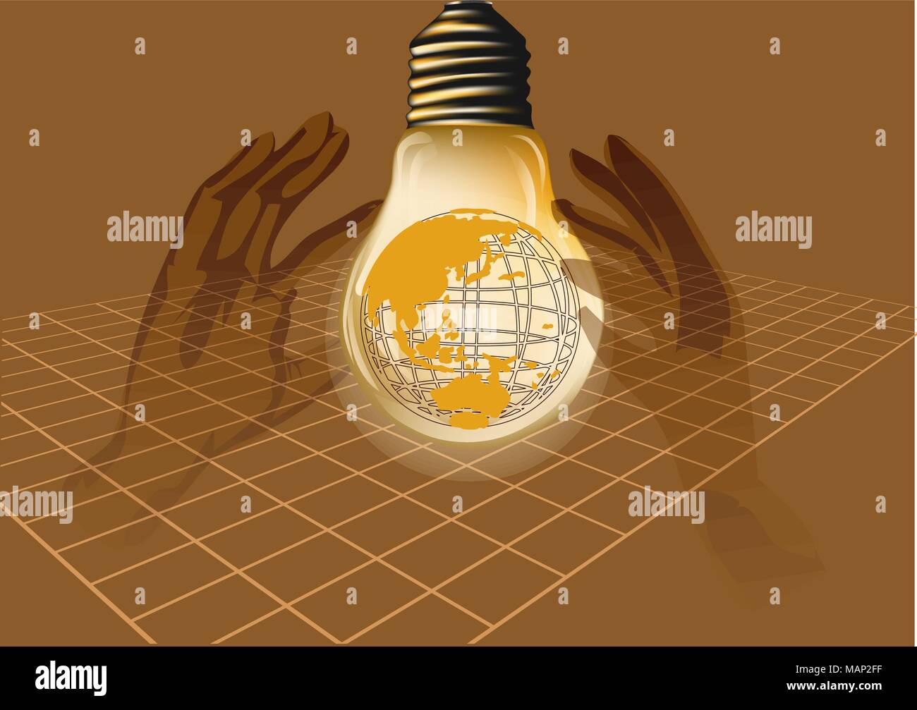 lamp as earth. two hands holding the earth Stock Vector