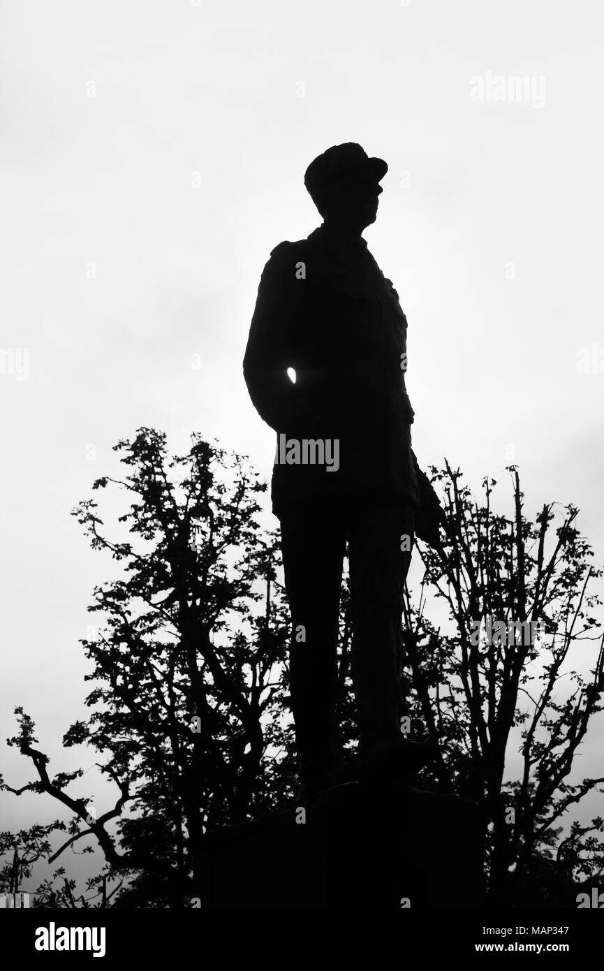 PARIS, FRANCE:  Monochrome Silhouette of Bronze Statue of General Charles de Gaulle (by Jean Cardot) Stock Photo