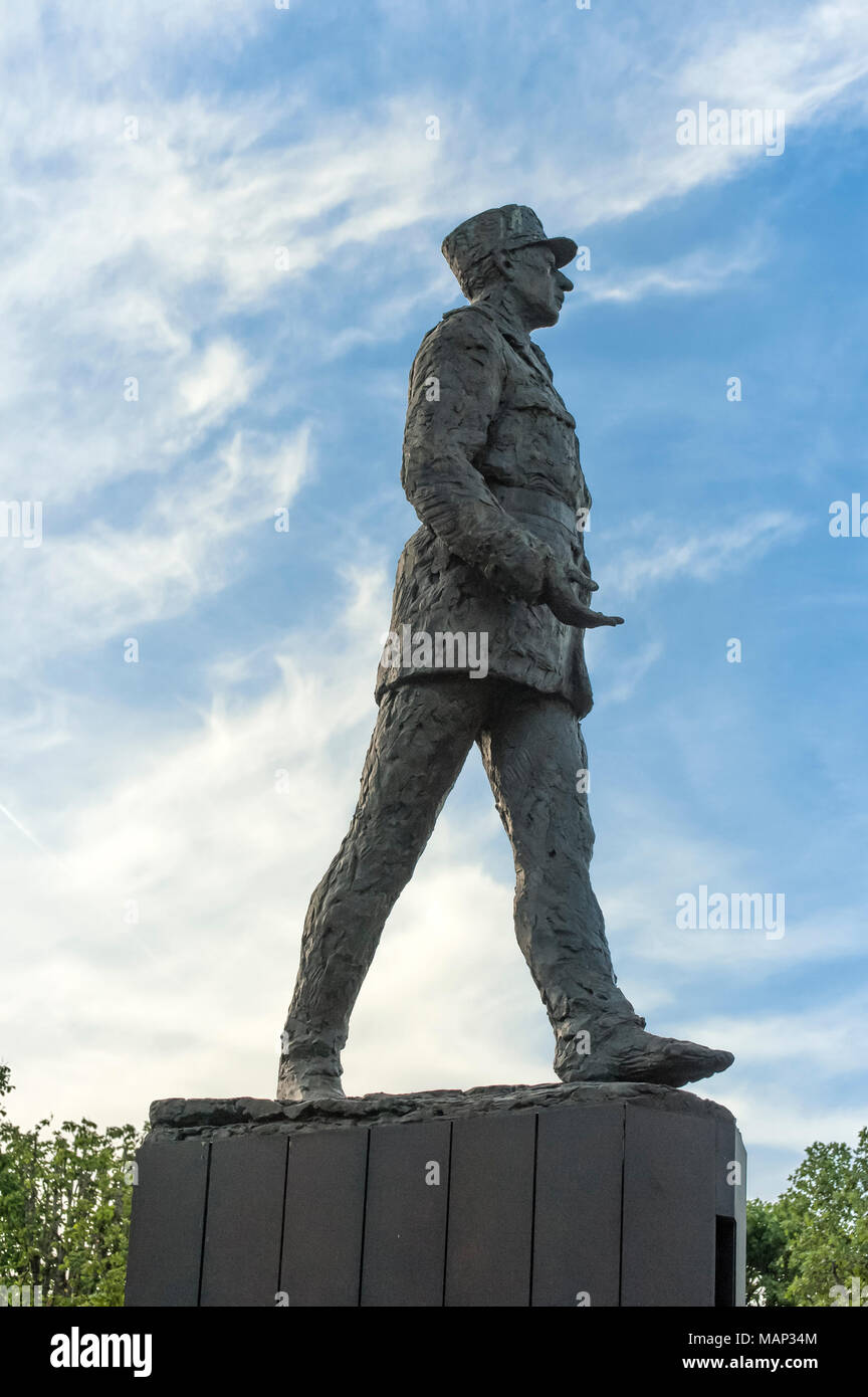 PARIS, FRANCE:  Bronze Statue of General Charles de Gaulle (by Jean Cardot) Stock Photo