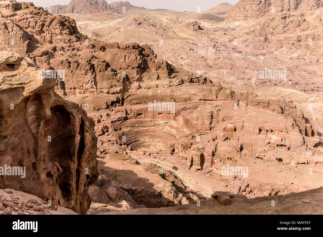 Nabatean theatre in Petra a Wolrd Heritage site in Jordan. Stock Photo