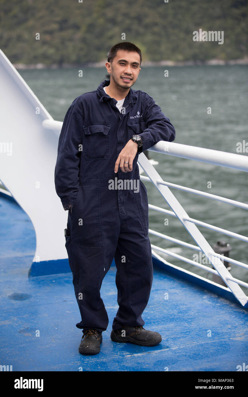 engineer and motor man,oiler onboard a cruise ship,silver sea,passenger ship,silver whisper,PRADEEP SUBRAMANIAN Stock Photo