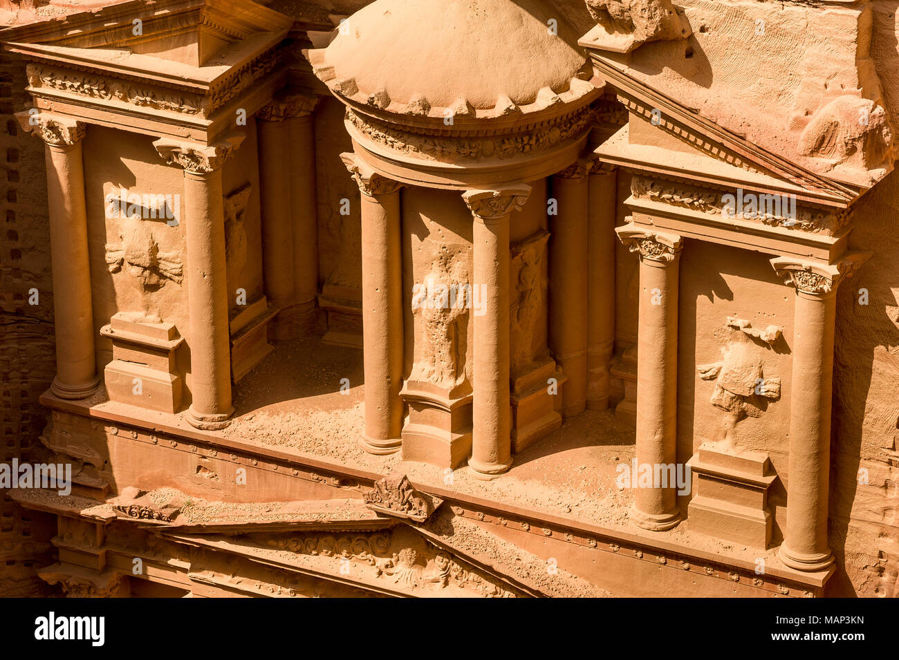 Al-Khazneh is one of the most elaborate temples in the ancient Arab Nabatean Kingdom city of Petra. Stock Photo