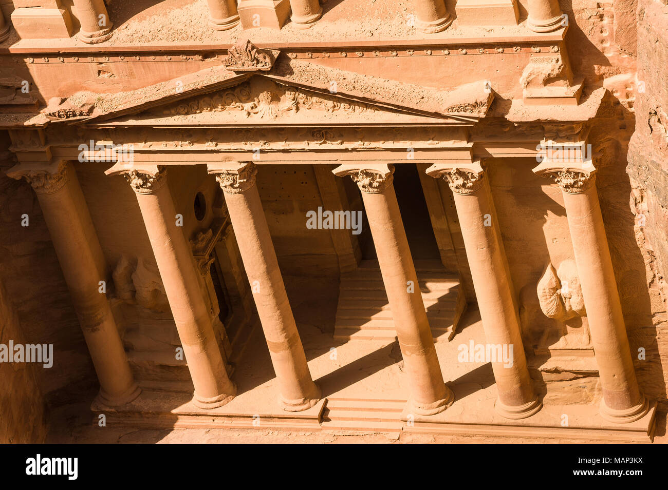 Al-Khazneh is one of the most elaborate temples in the ancient Arab Nabatean Kingdom city of Petra. Stock Photo