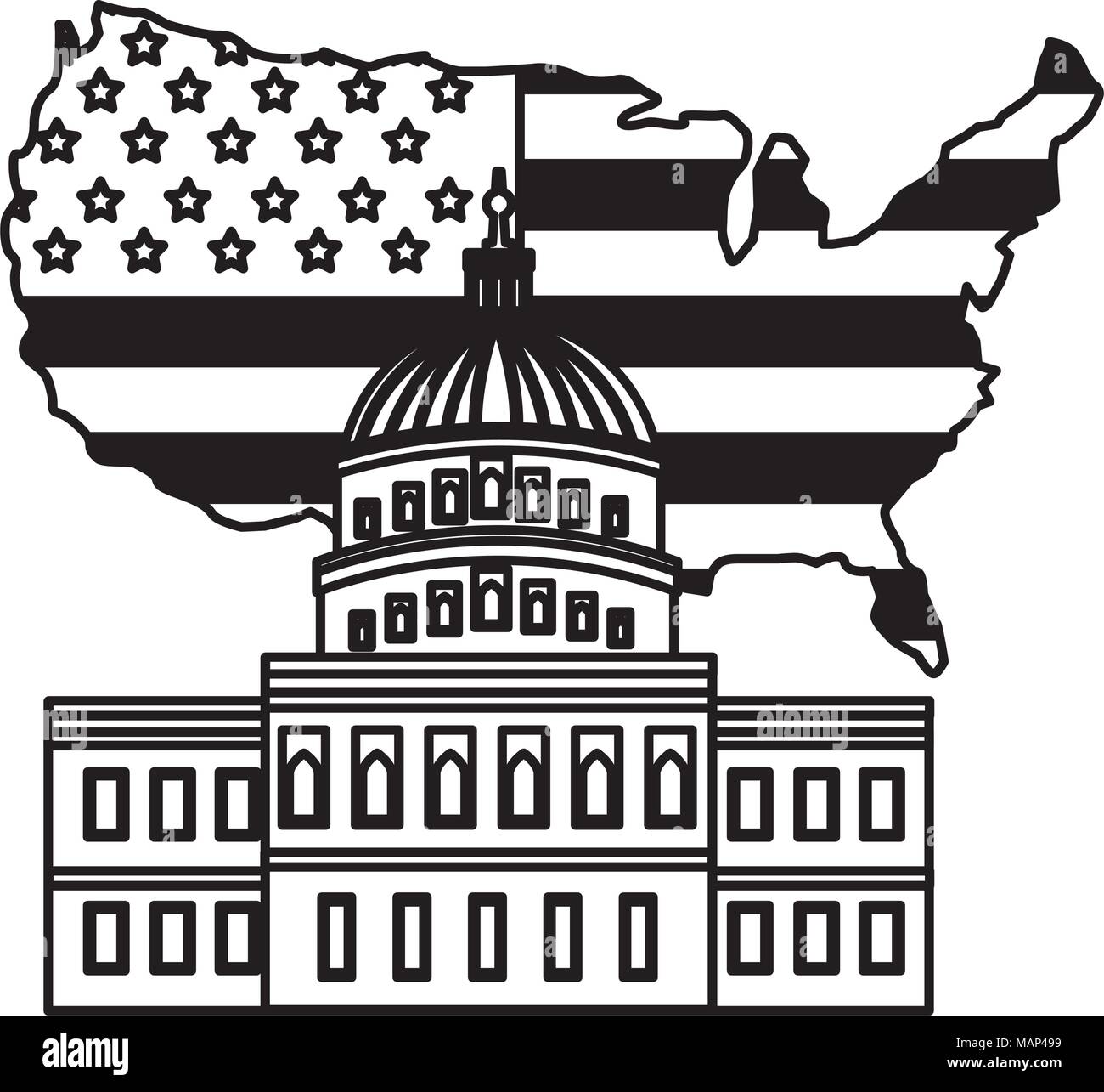 united states capitol building - United States Capitol Building In Washington Flag On Map Vector Illustration MAP499 