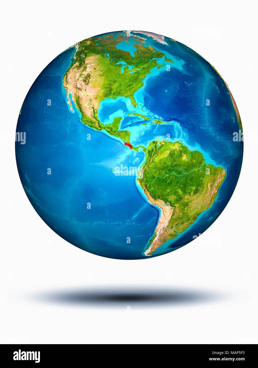 Costa Rica in red on model of planet Earth hovering in space. 3D ...