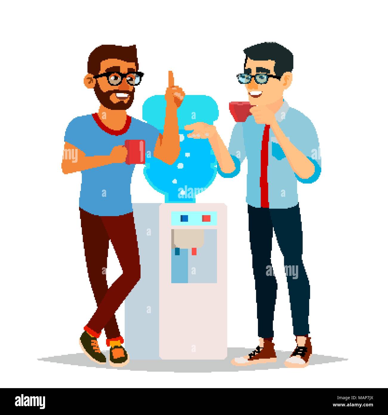 Water Cooler Gossip Vector. Modern Office Water Cooler. Laughing