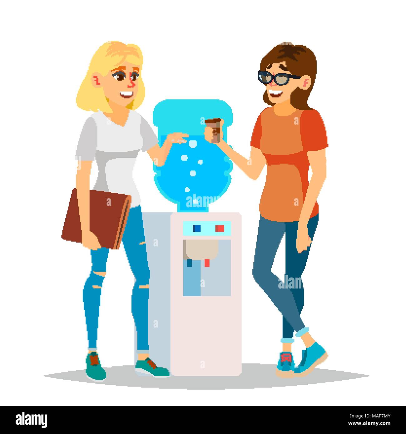 Water Cooler Gossip Vector. Modern Office Water Cooler. Laughing