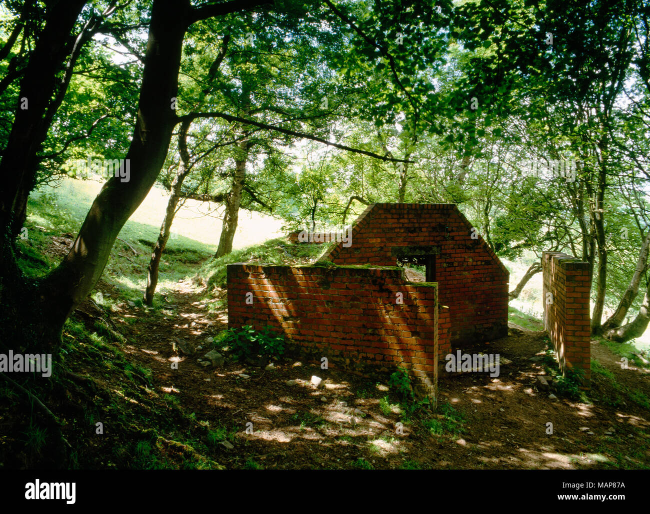 WWII air-raid shelter & decoy control centre used to ignite controlled fires on Ffrith Mountain, Flintshire, UK, designed to deceive German bombers. Stock Photo