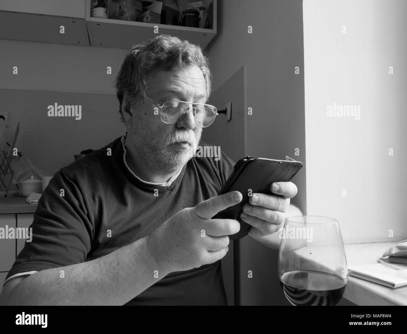 middle-aged caucasian man with tablet PC Stock Photo