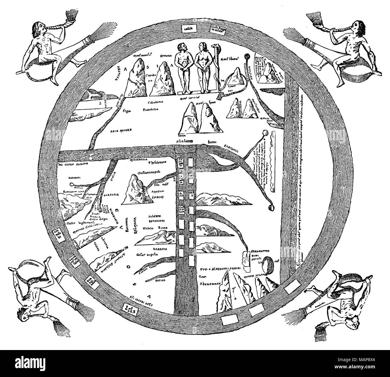 Medieval Earth Map. According to a manuscript supposedly from the 12th century at the library in Turin,   1902 Stock Photo