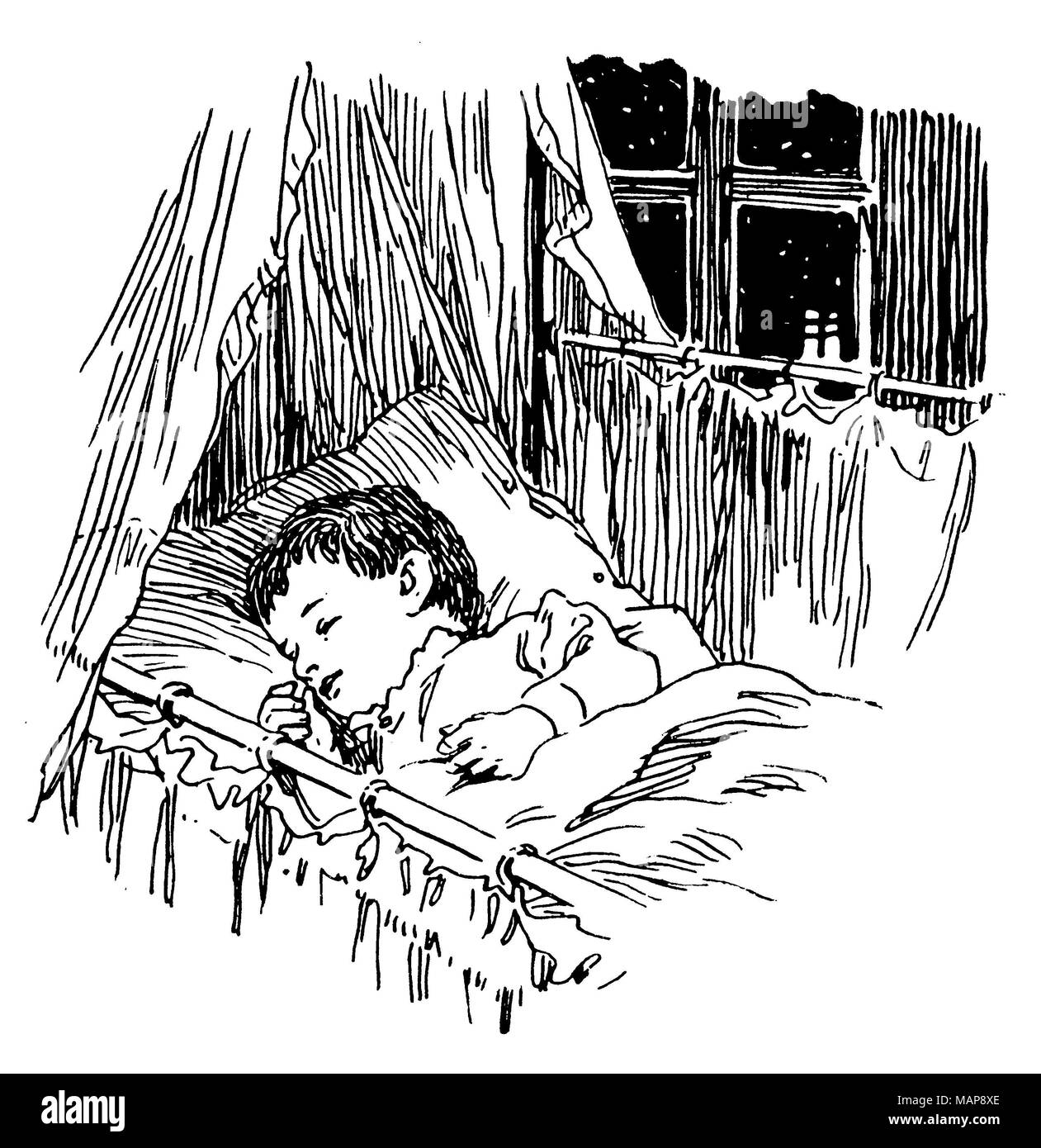 Hand drawn sleeping girl in bed sketch Royalty Free Vector
