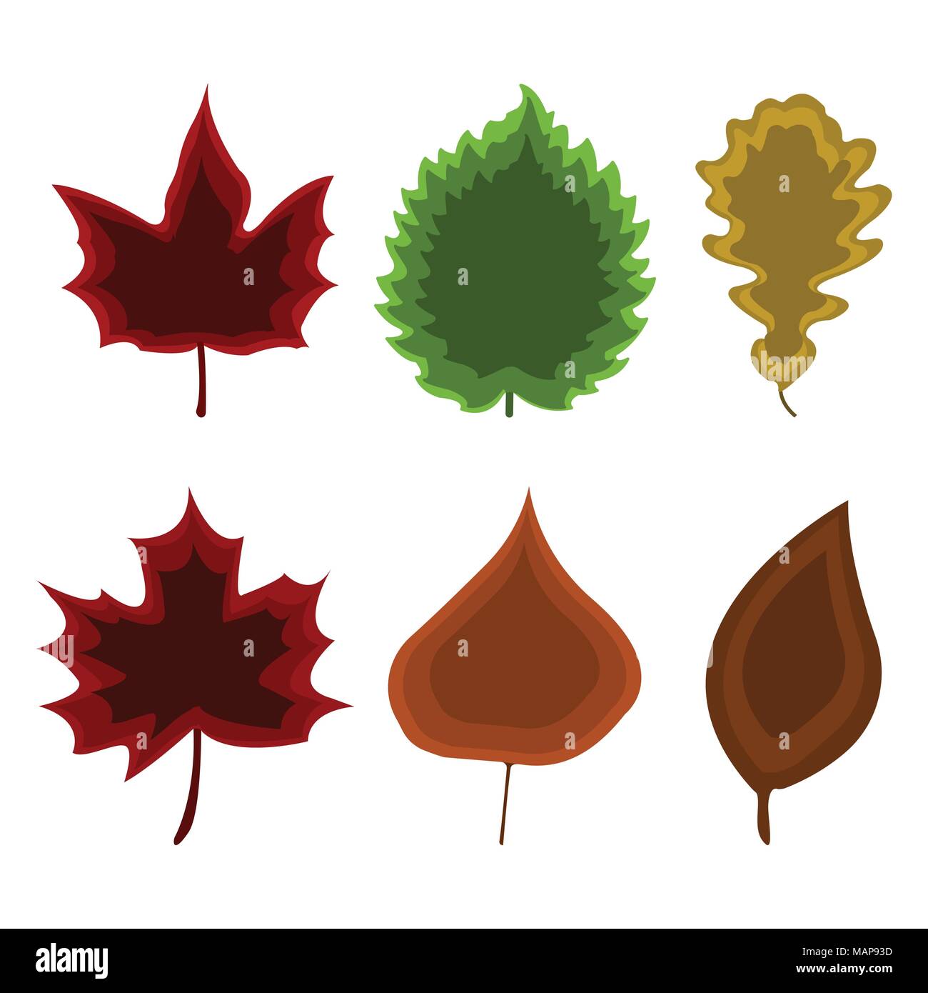 Set of leaf icon. Cartoon style. Colorful Vector Illustration. Stock Vector