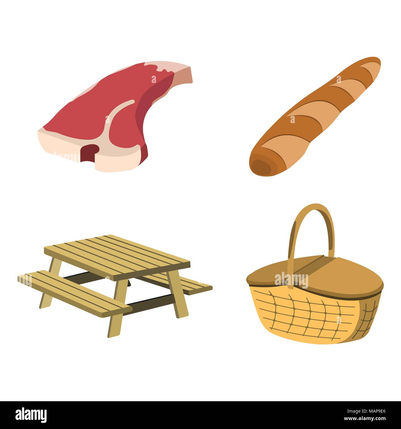 Set of Picnic icon. BBQ label on white Background. Cartoon style. Vector  Illustration Stock Vector Image & Art - Alamy