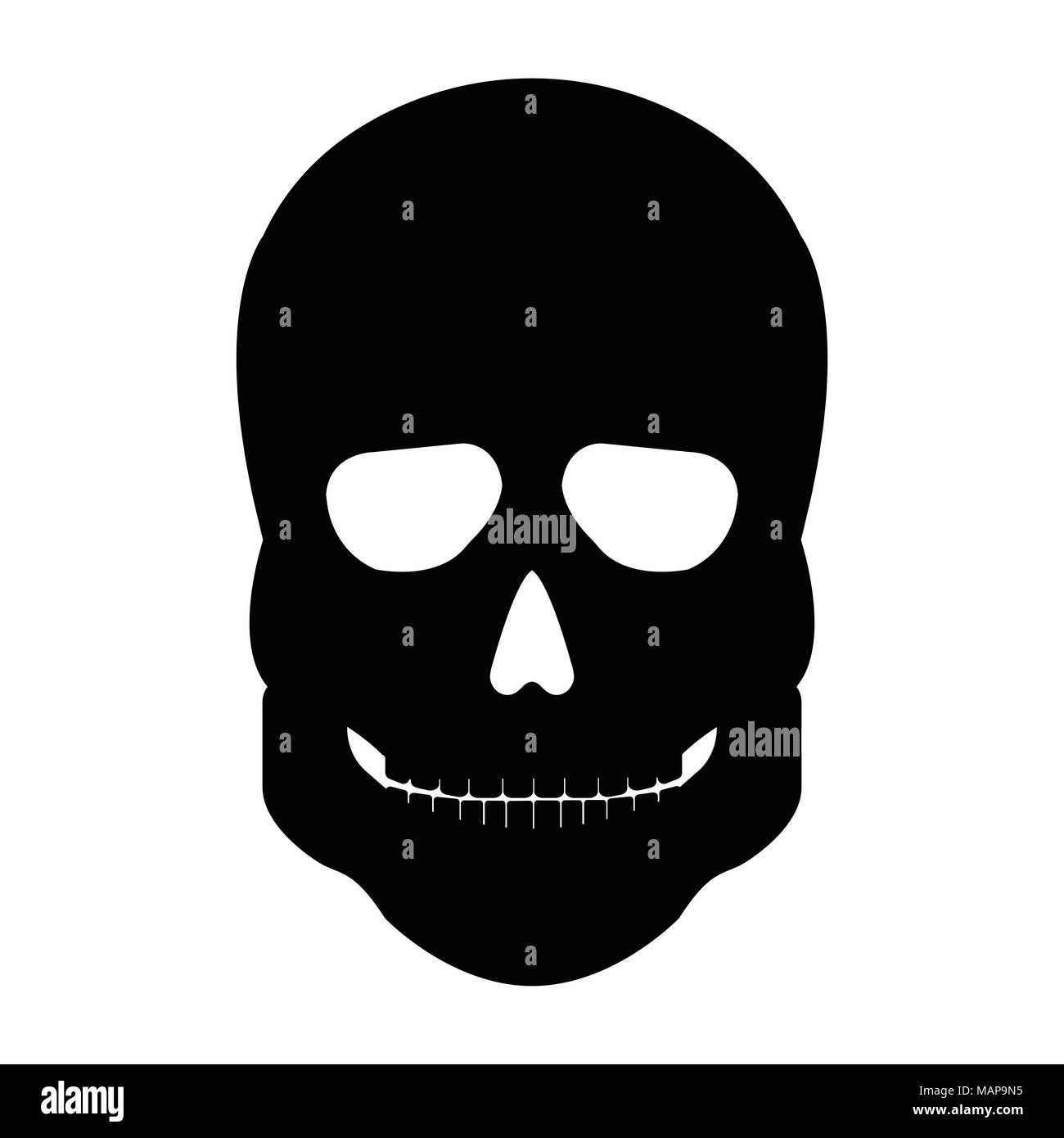 Human Skeleton Skull front side Silhouette. Isolated on White Background. Icon Vector illustration. Stock Vector
