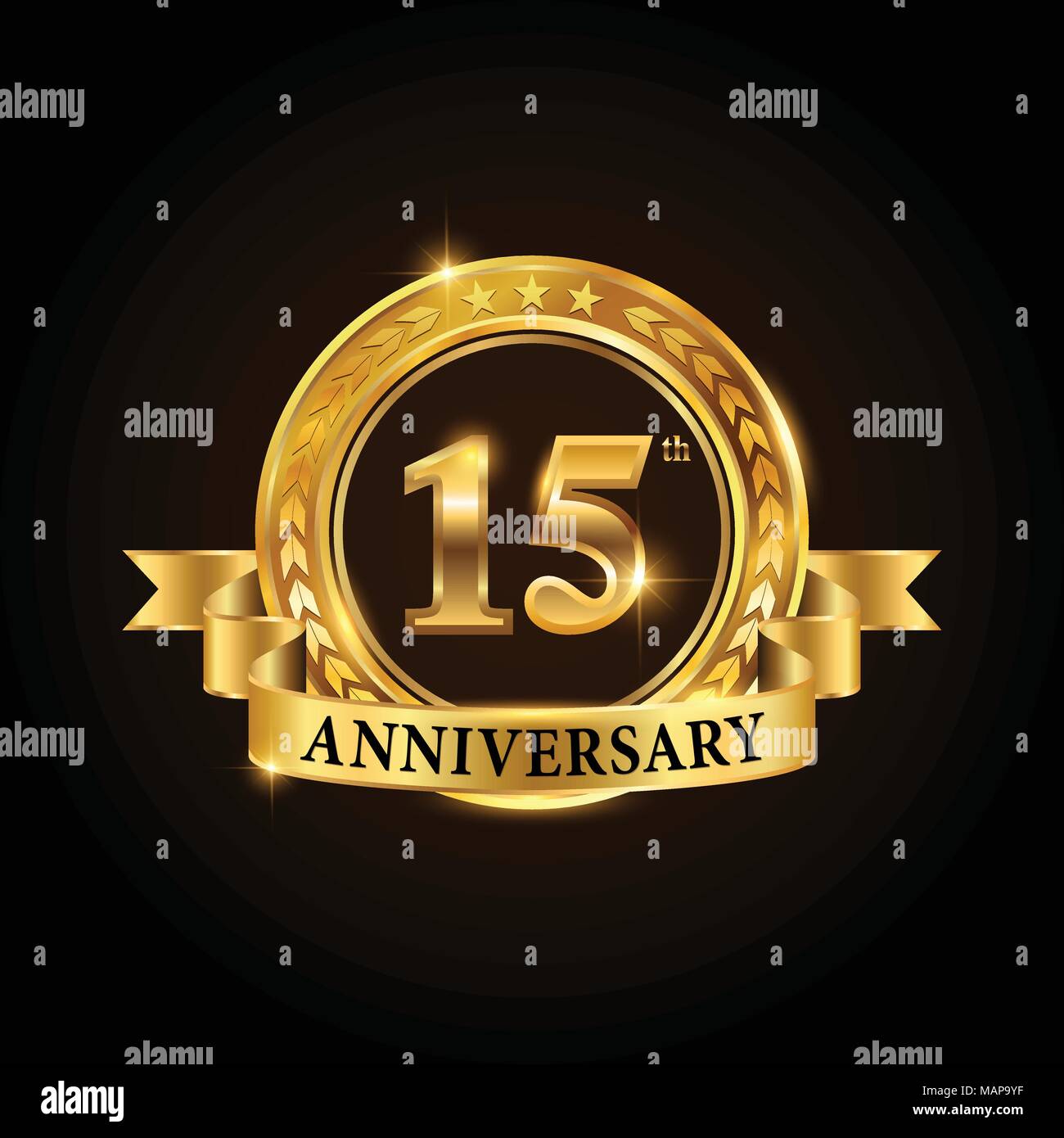 15 years anniversary celebration logotype. Golden anniversary emblem