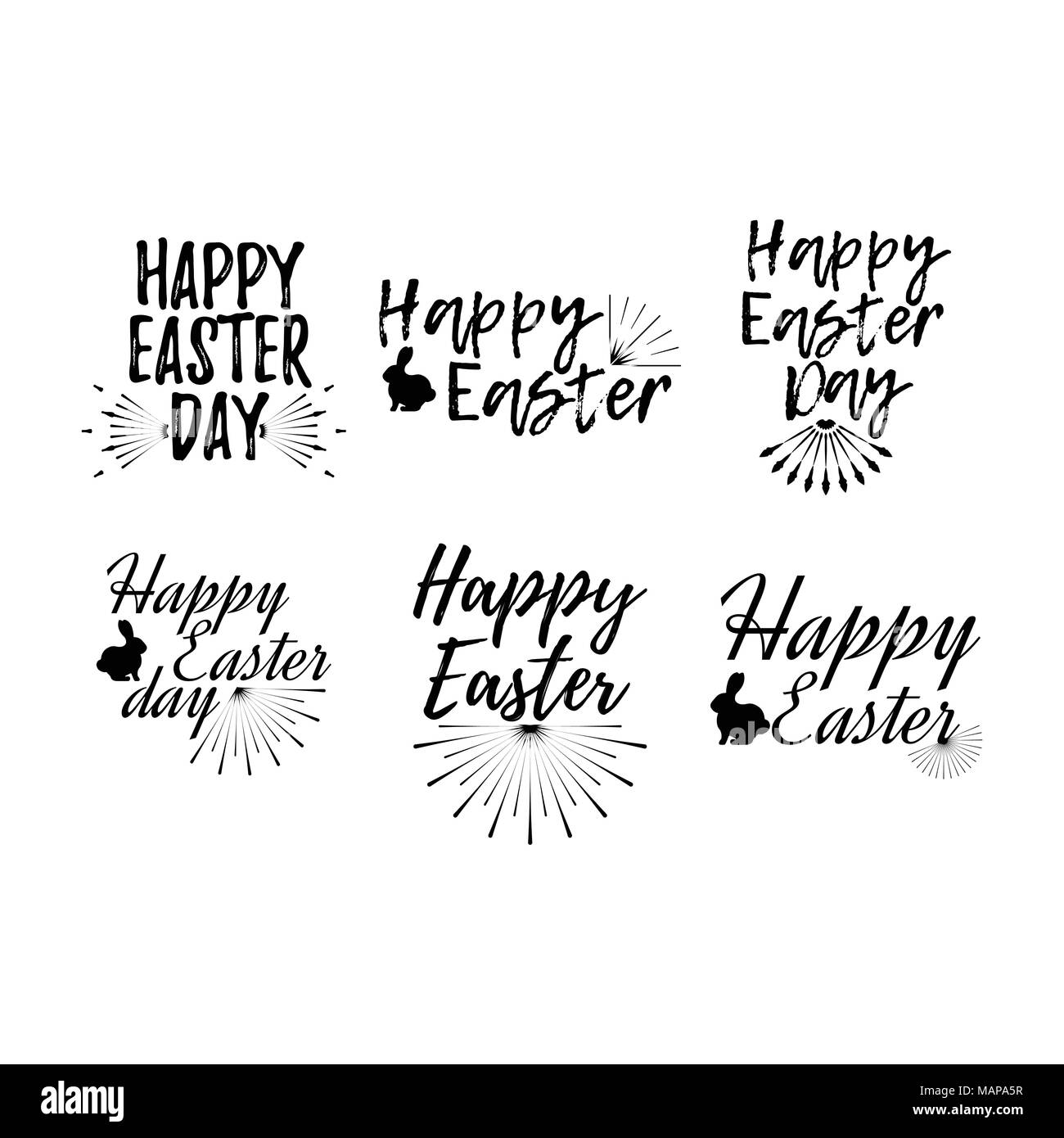 Set of Easter label. Font with Brush. Easter day badges. Vector illustration icon. Stock Vector