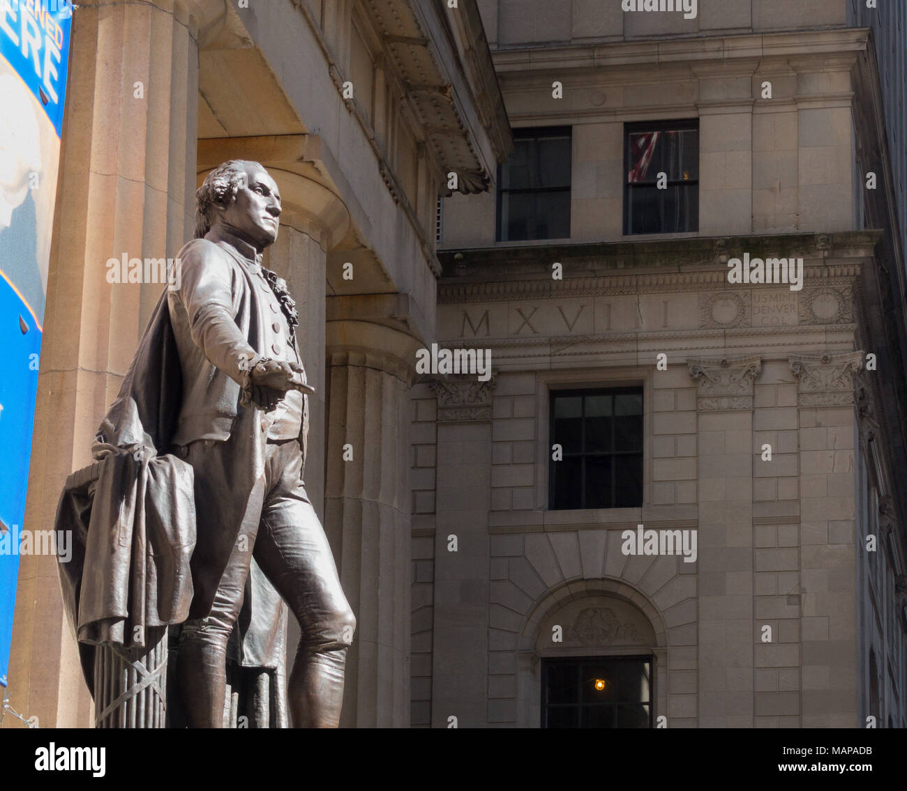 George Washing statue on Wall Street on NYC Stock Photo