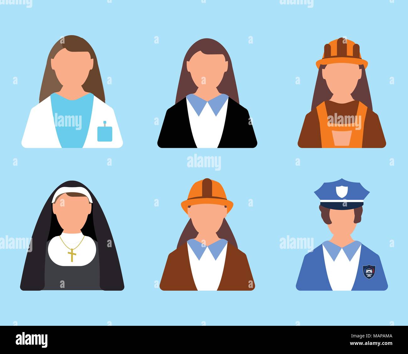 Set of Character Worker icon. Man and Woman label. Cartoon style ...