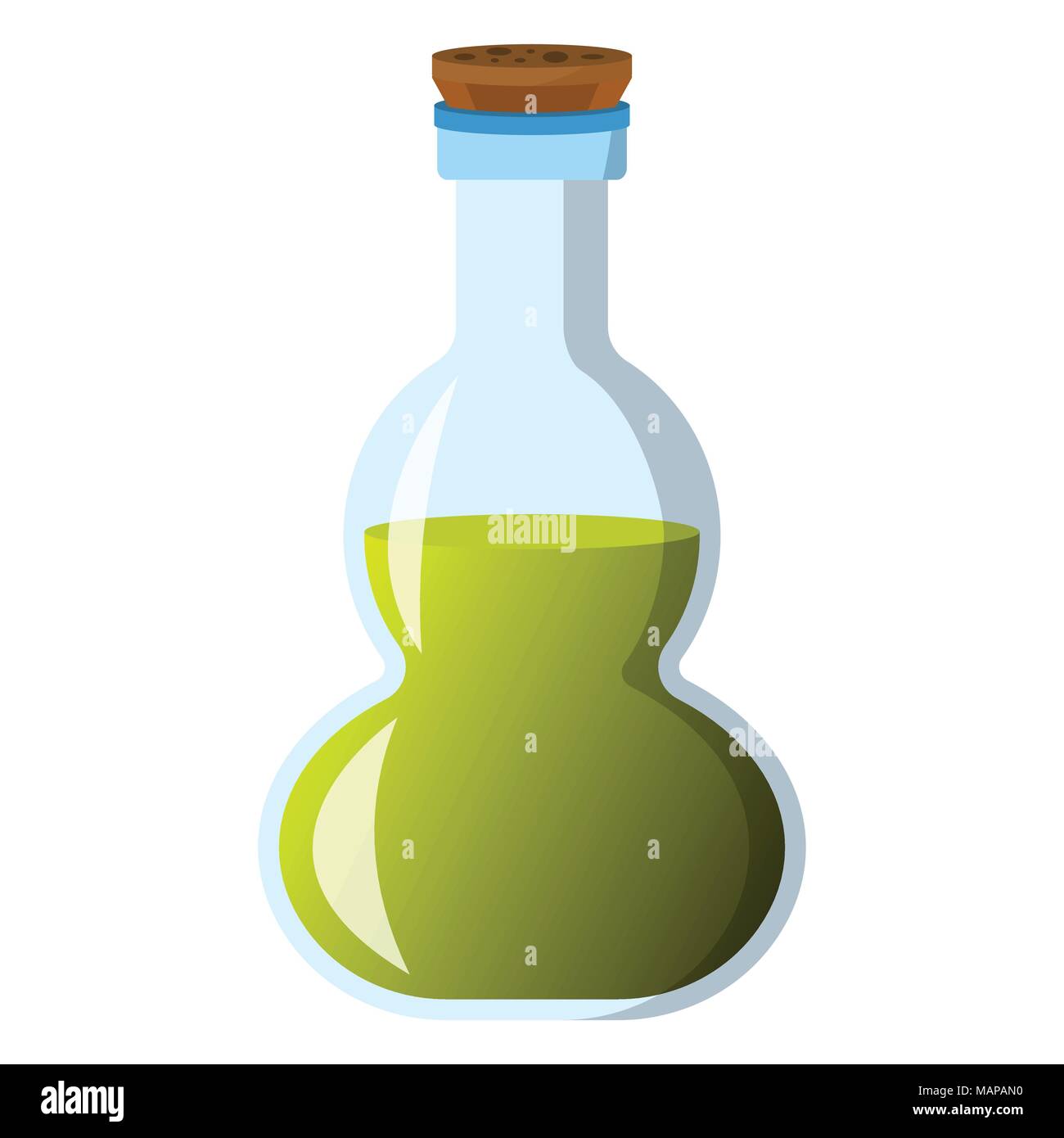 Flask and bottle icon. Label of fantasy potion and elixir. Cartoon style. Vector illustration logo. Stock Vector