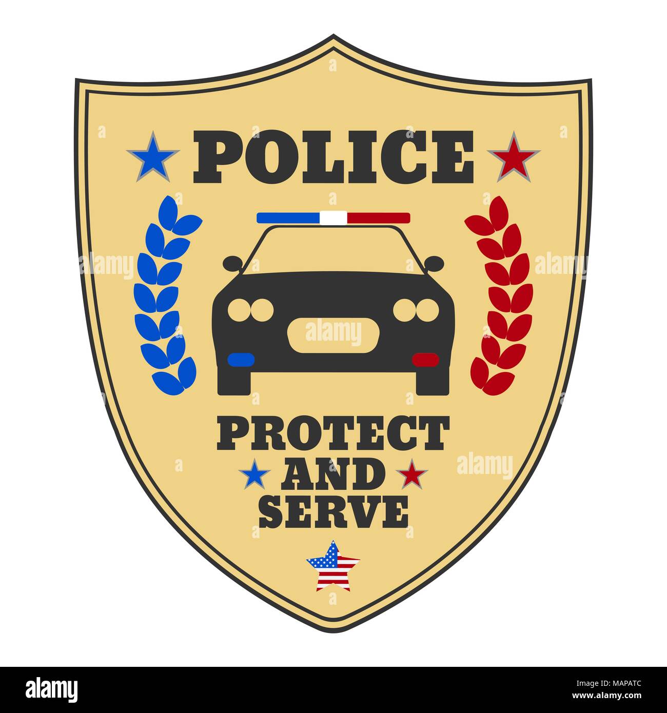 Police sign. Police logo and banner. Elements of the police equipment icons. Protect and Serve label. Vector Illustration. Stock Vector