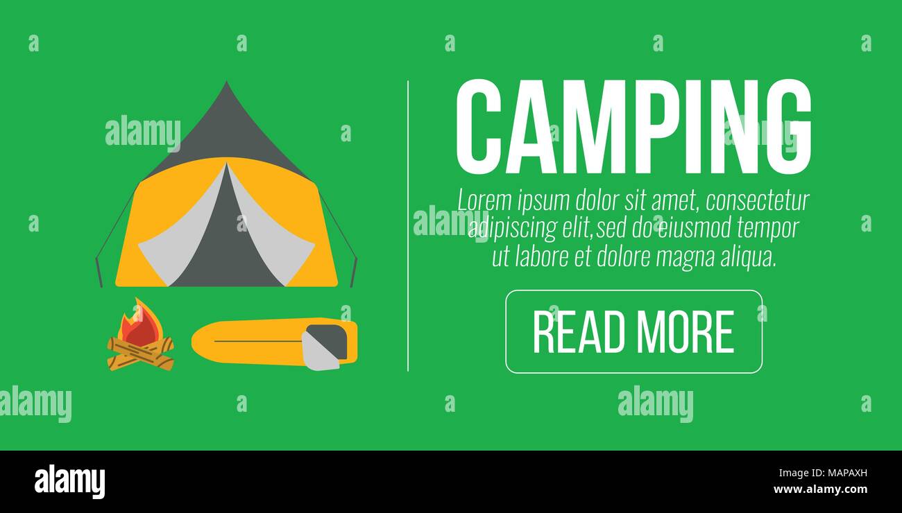 Camping Banner. Tourism equipment and web elements. Vector illustration. Stock Vector