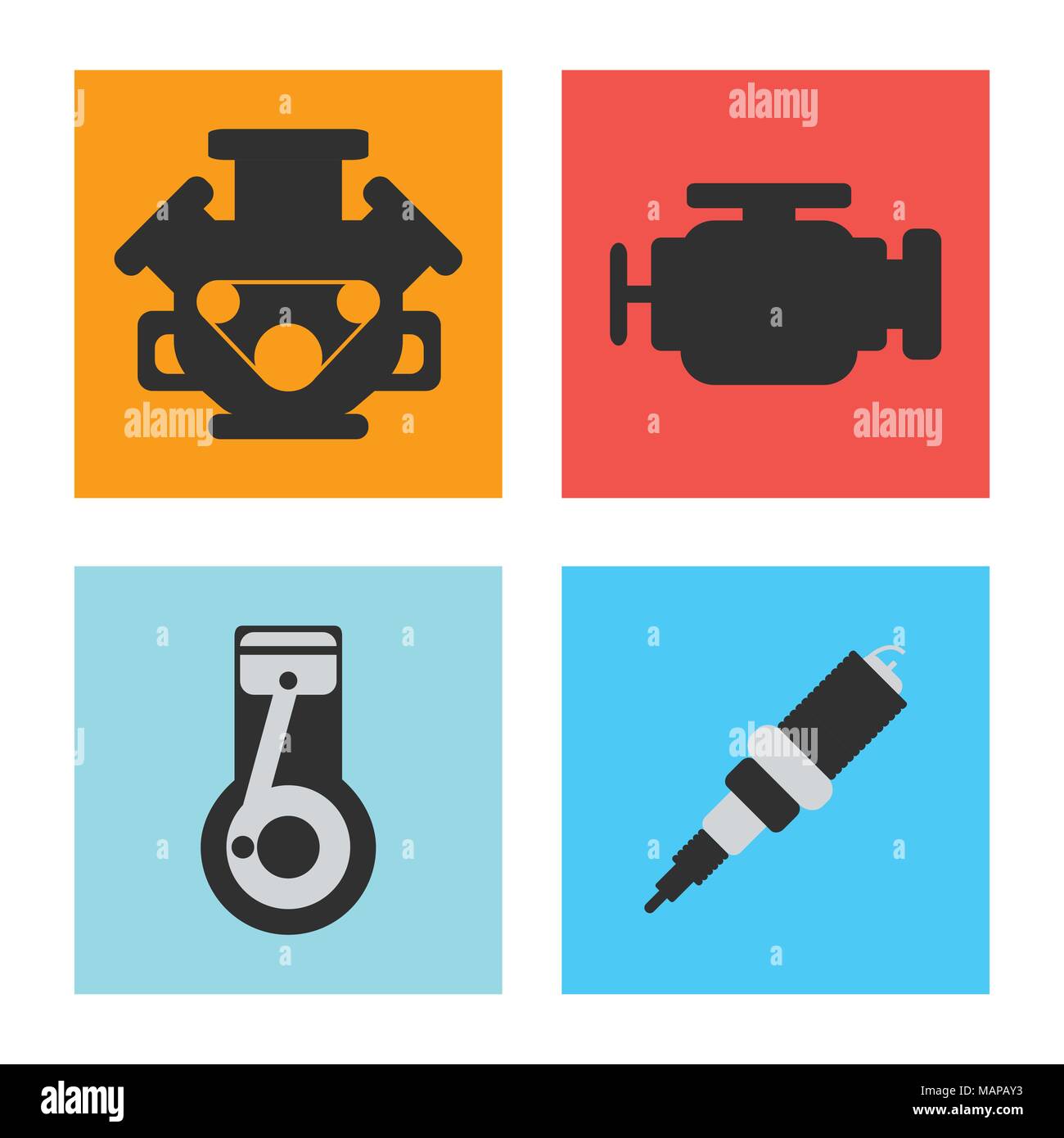 Set of Service Car flat icon on white background.Vector illustration ...