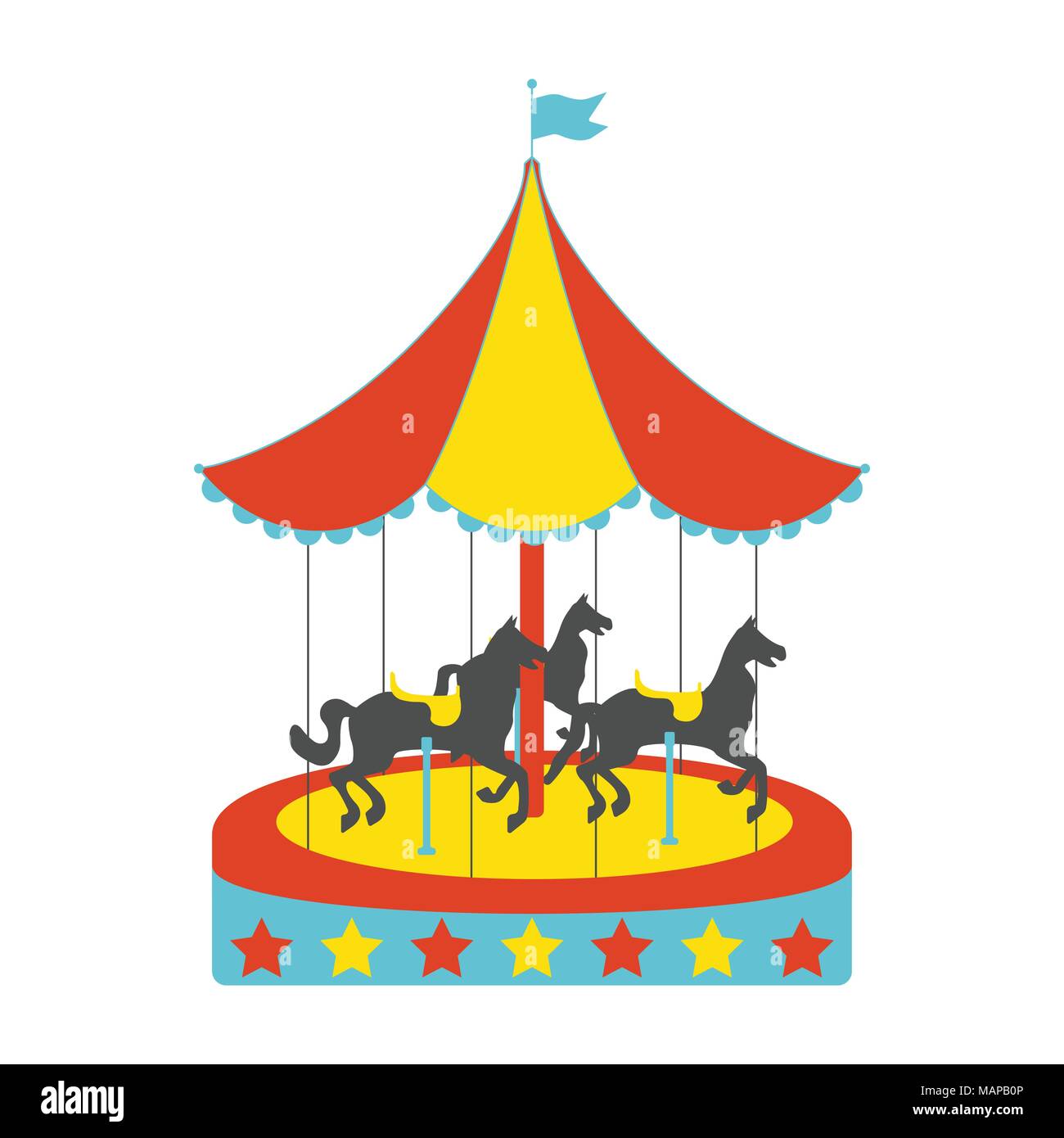 Carousel horses flat icon. Vintage Vector illustration. Stock Vector