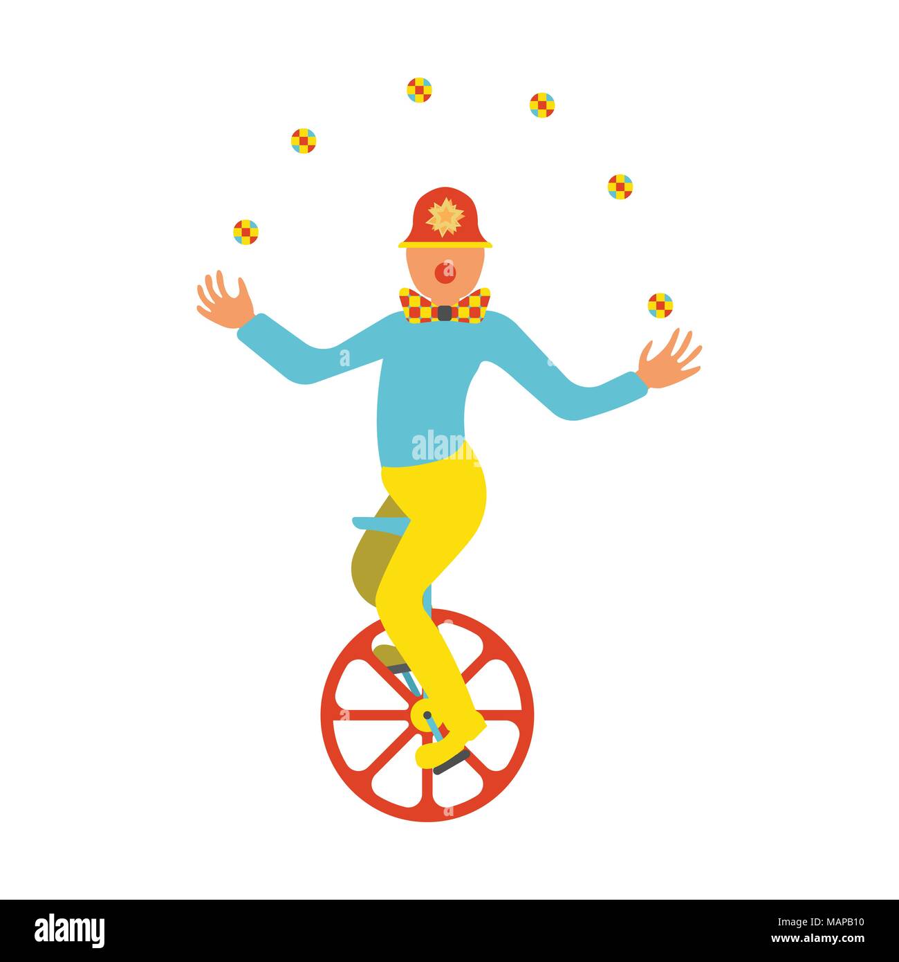 Clown juggler on a unicycle icon. Vintage Vector illustration. Stock Vector