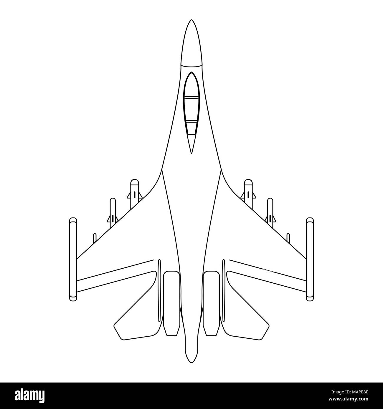 Fighter aircraft outline. Military equipment icon. Vector illustration. Stock Vector